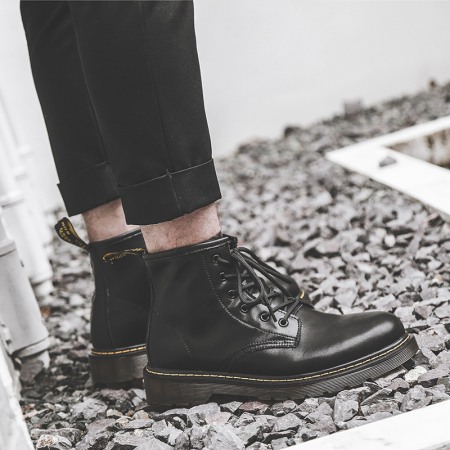 Autumn New Men's High-Top Short Boots Trendy Leather Mid-TopMartin Boots